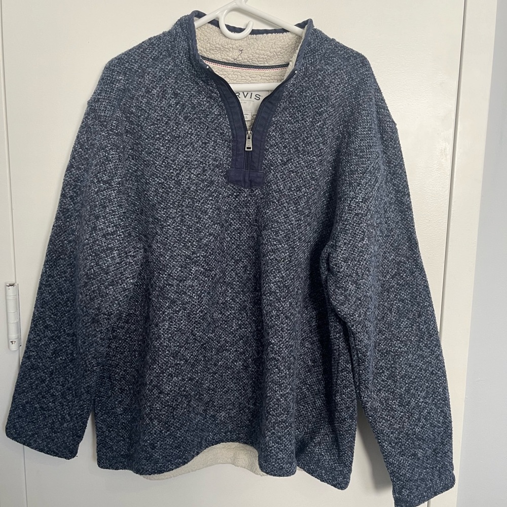 Orvis Men's Blue Sherpa Long Sleeve Quarter Zip Knit Sweater XXL